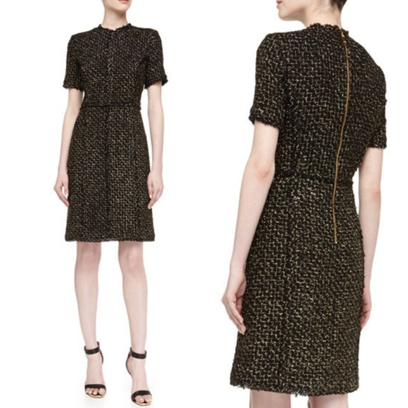 Michael Kors Dresses & Skirts - Metallic Tweed Raw-Edge Trim A-Line Dress, Blk&Gld